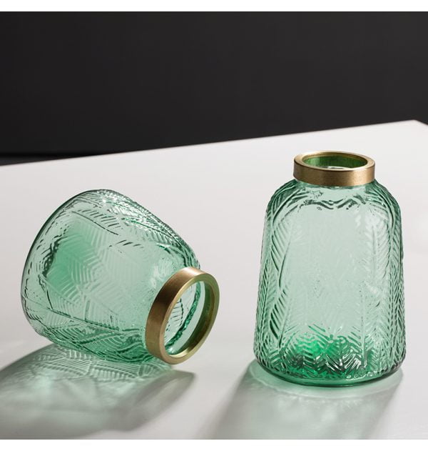 metal glass green vase