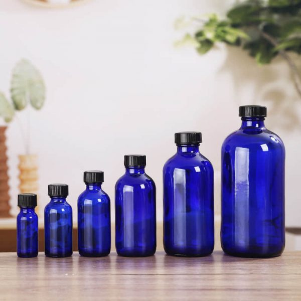 Blue Boston Round Glass Bottle